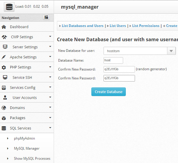 Click on create Database