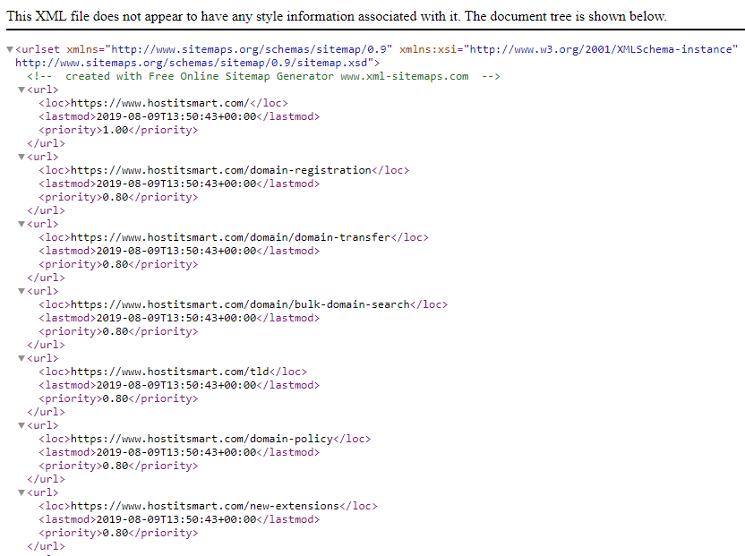 Example of XML Sitemap