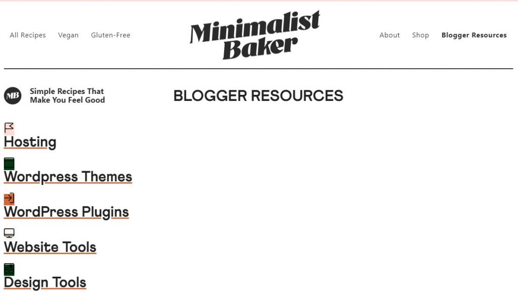 best example of a resource page is Minimalist Baker