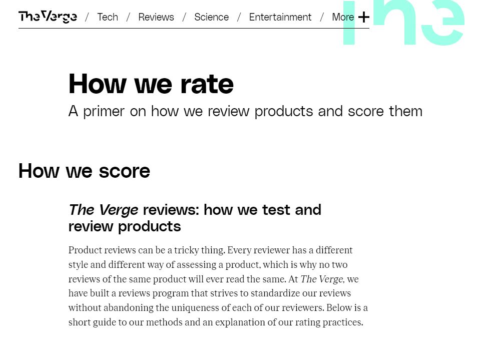 example of a review policy page is The Verge