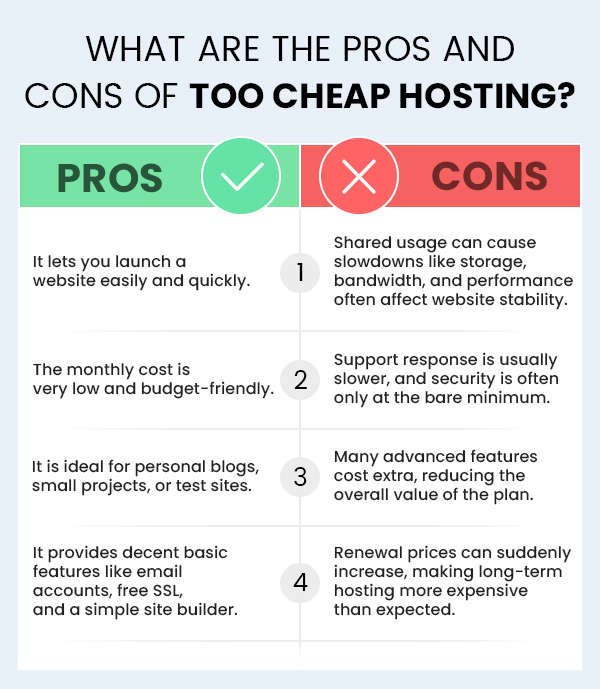 Pros and Cons of Too Cheap Hosting