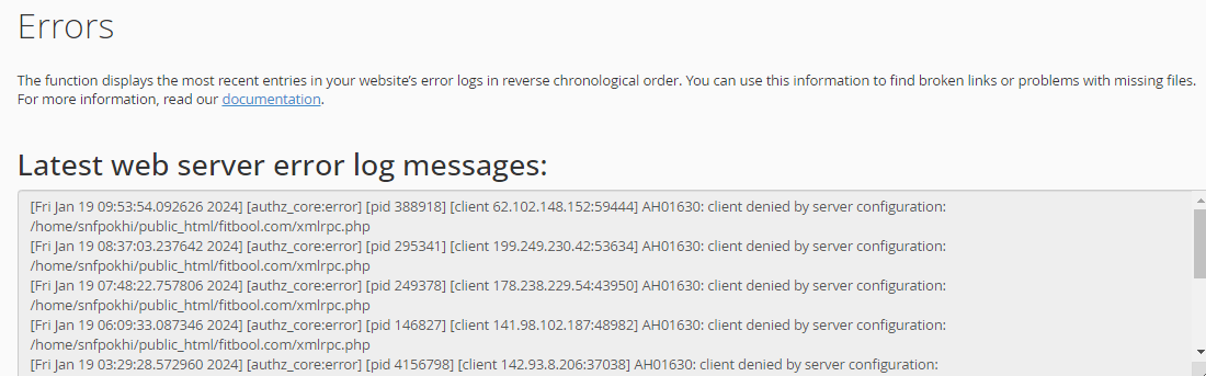 you will see a list of the last errors