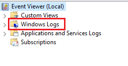 expand the ‘Windows Logs’ folder on the left panel