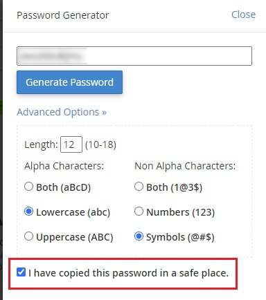 check the box ‘I have copied this password in a safe place