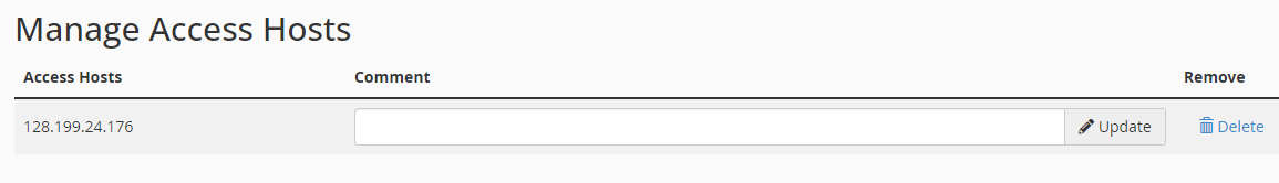added IP address under the ‘Manage Access Hosts’ section