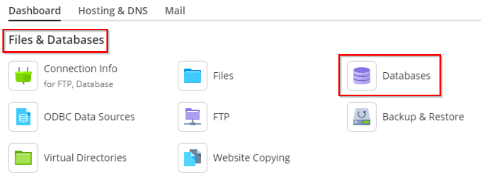 Select files and database option