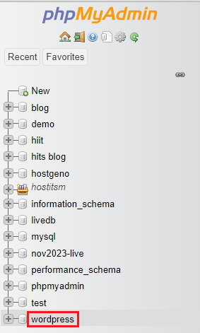 database that corresponds to your WordPress installation