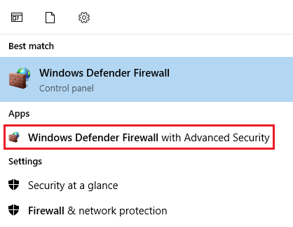 select ‘Windows Defender Firewall with Advanced Security option