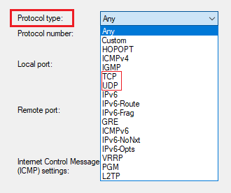 select the ‘Protocol type’ option