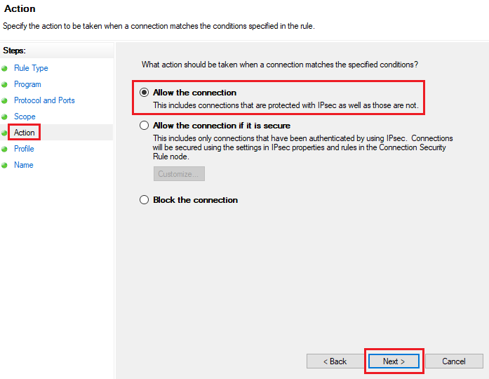 Select ‘Allow the connection’ to permit access