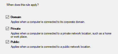 click check box of Domain, Private, Public