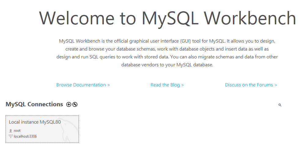 open MySQL Workbench