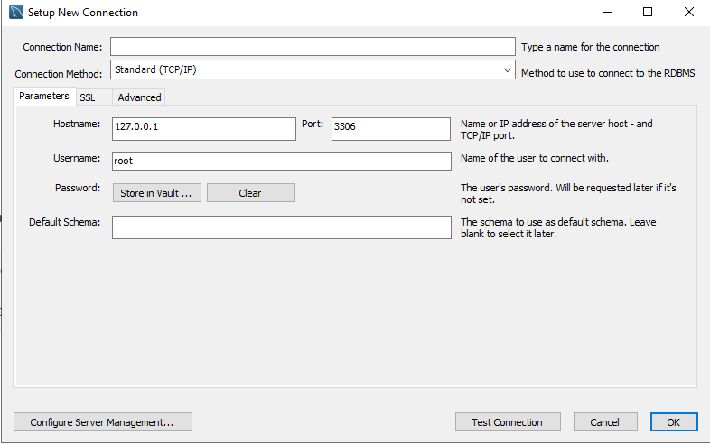 Setup New Connection dialog