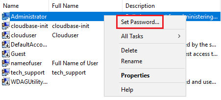 password and select 'Set Password
