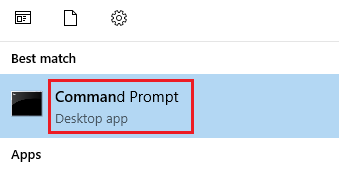 Click on the ‘Command Prompt’ result