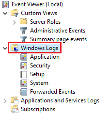 expand ‘Windows Logs’ on the left panel