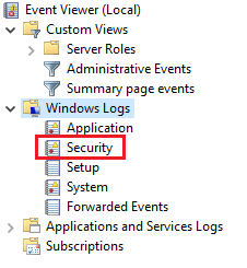 Click on ‘Security’ to view logon events