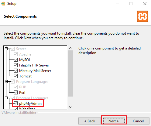 components and click on the ‘Next’ button