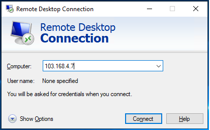 Connect to IP Given For RDP