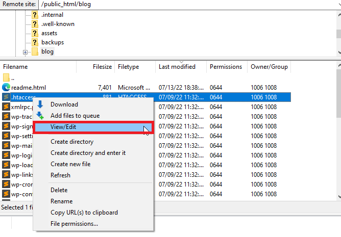 Edit htaccess