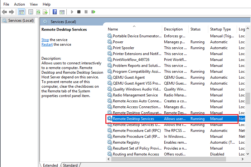 locate Remote Desktop Services