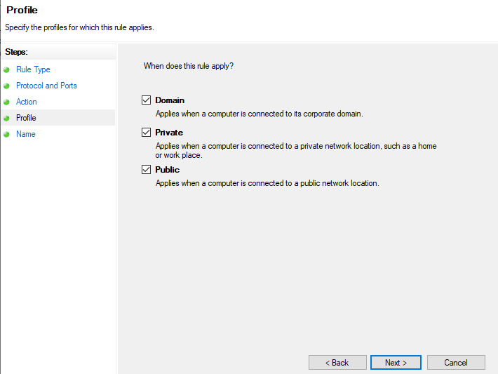 Inbound Rule select Port