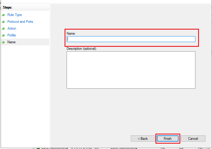 Inbound Rule select Port