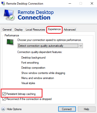 Persistent bitmap caching