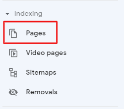 Pages present under the Indexing dashboard