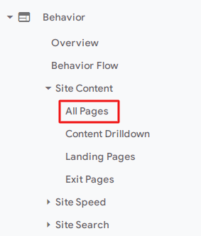 Behavior tab site all pages option
