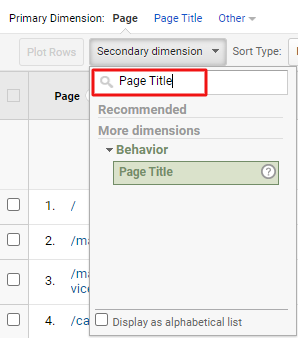 Primary Dimension to Page Title