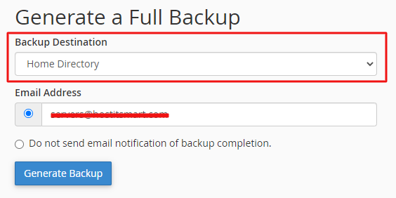Choose Home Directory for full backup