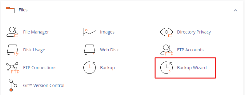 click on the Backup Wizard option