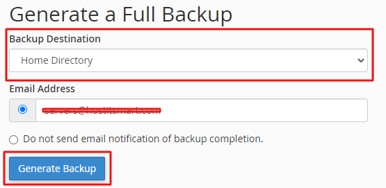 click generate  backup