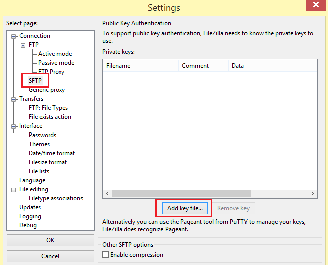 select the SFTP