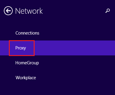select proxy on network option