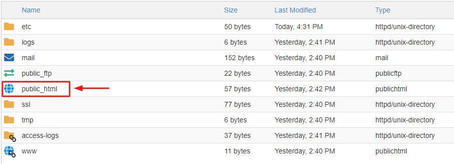 select public_html directory