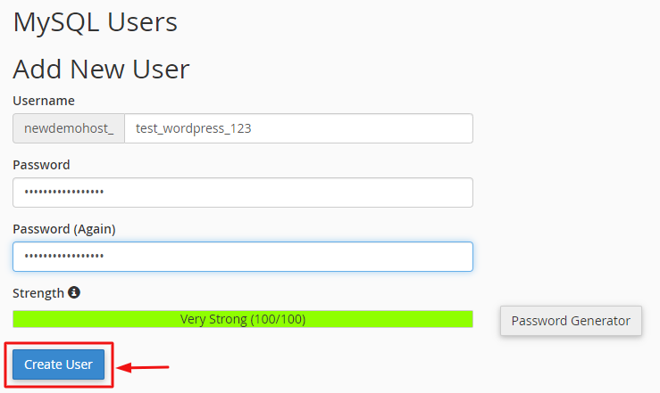 After adding, click the Create User