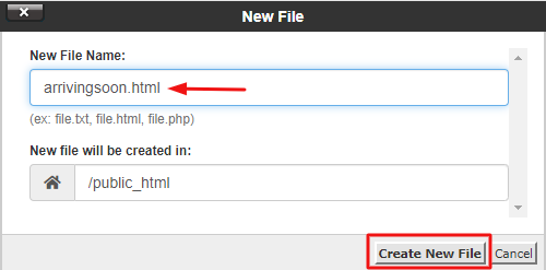 create new file named arrivingsoon.html