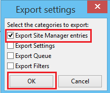 Select the option Export site manager entries and press ok