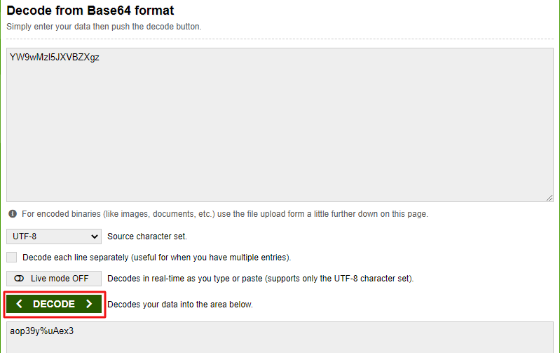 password decode option
