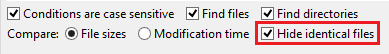 Selecting hide identical files to search conditions