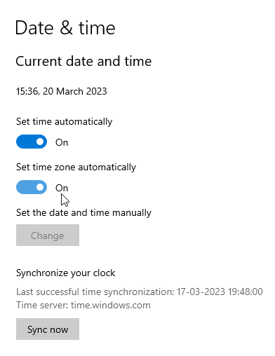 Turn on the set time and zone automatically