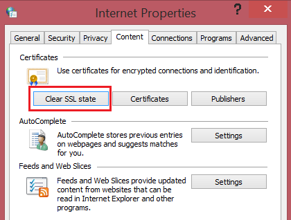 click on Clear SSL slate