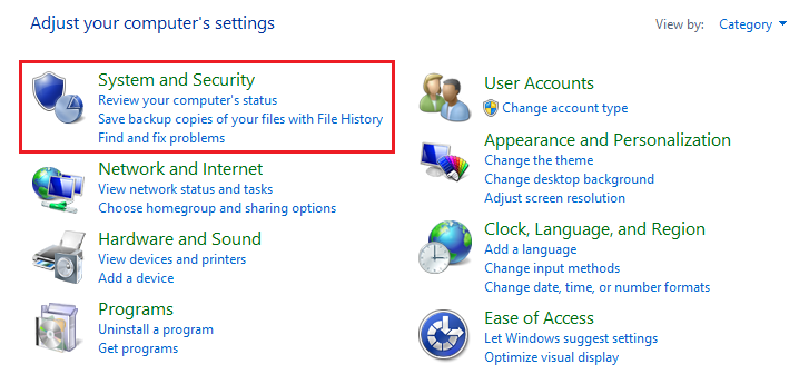click on System and Security Option