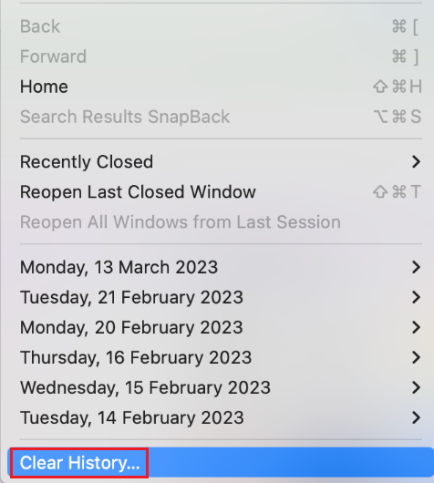 Click on clear history