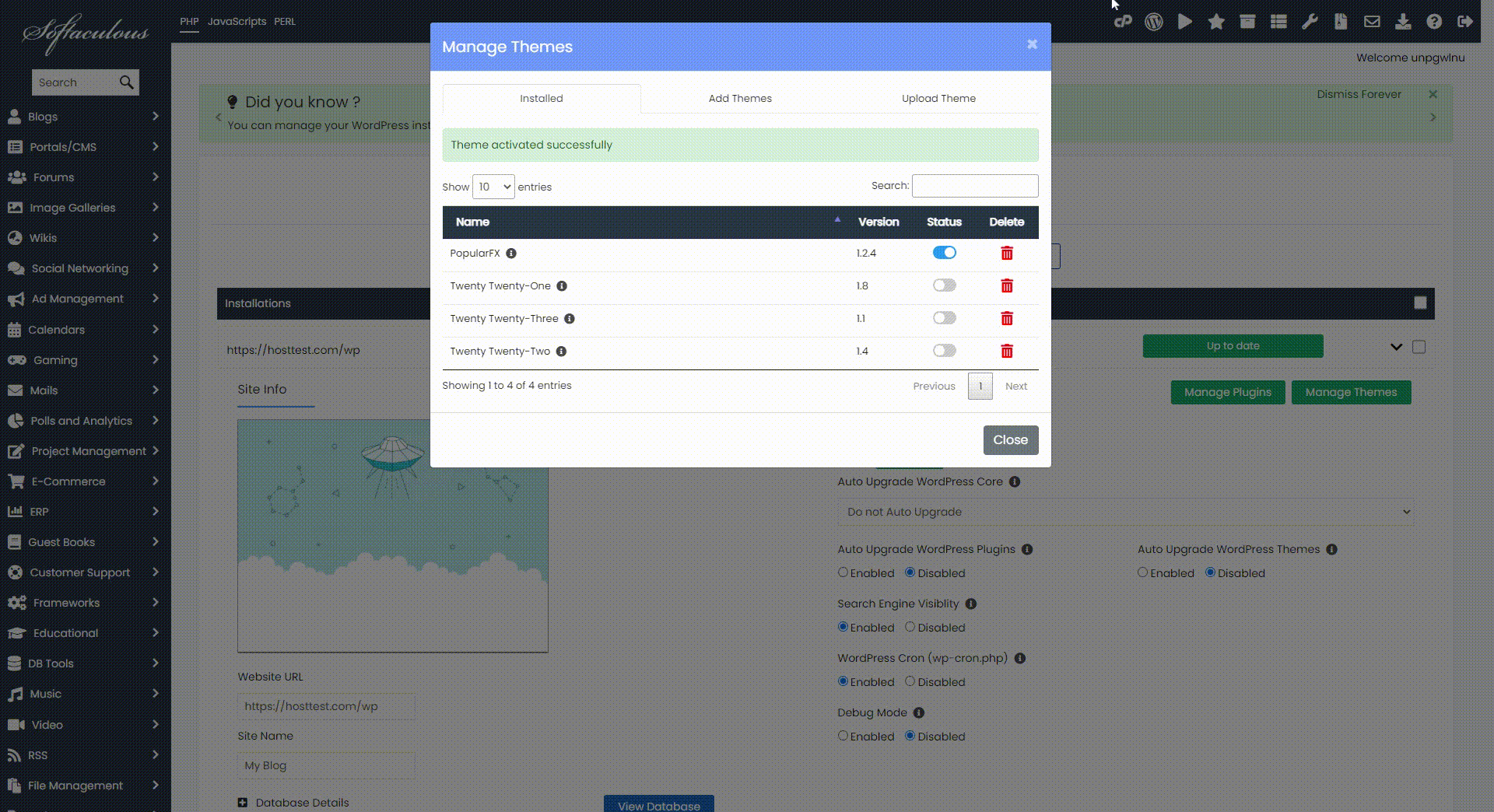 Select theme active