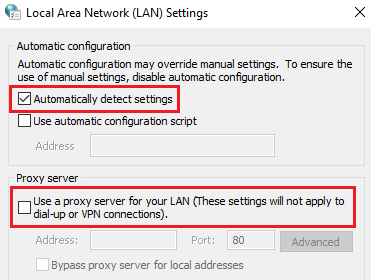 Check Automatically detect settings