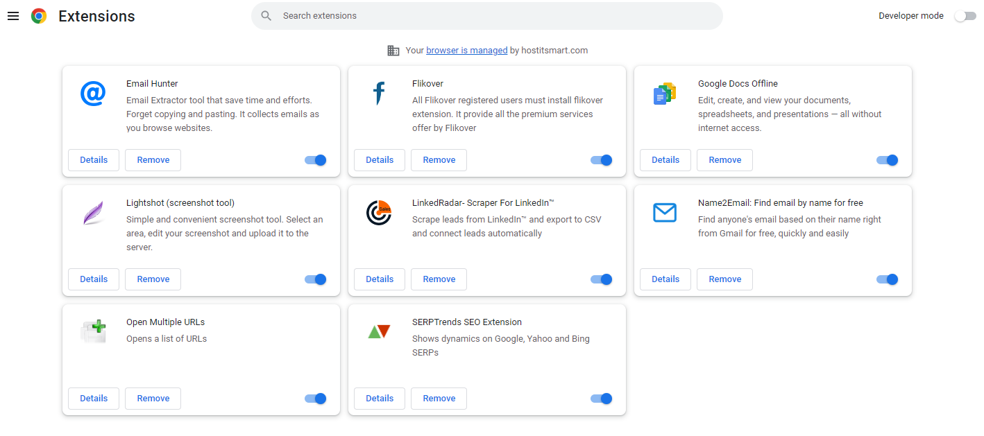 list of extensions