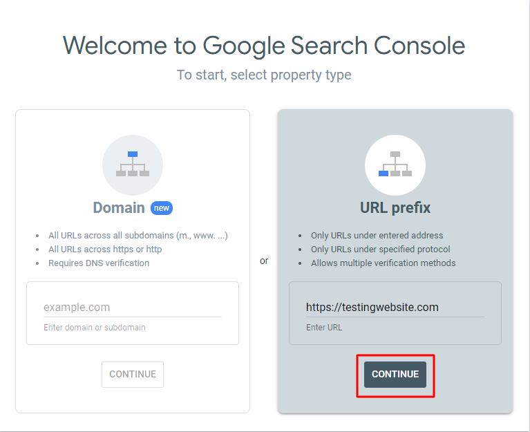 URL in google search console